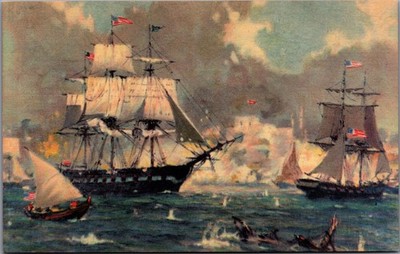 USS Constitution Tripoli Harbor 1803 Barbary Wars Postcard Gordon Grant Art