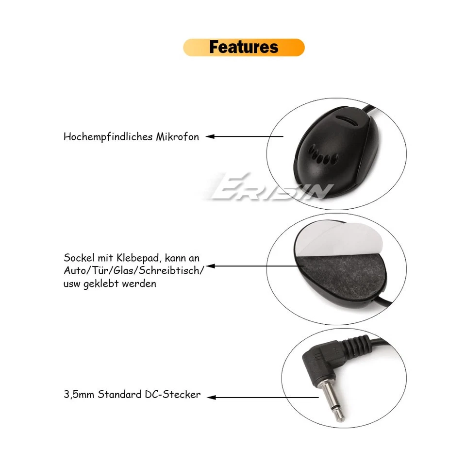 Erisin 3M External Mikrofon Standard 3.5mm Plug For Autoradio GPS Navi PC Laptop - Bild 3 von 4