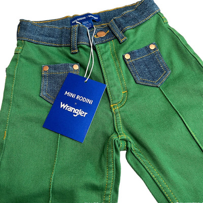 Mini Rodini X Wrangler Jean Girls 5-7 Yrs. (Sz. 6-7) Green Organic Cotton Flared