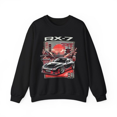 RX-7 FD Crewneck Sweatshirt JDM Black Rotary Engine Car Retro Pullover