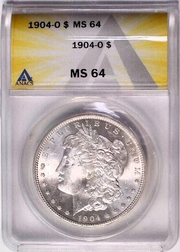 1904 O MORGAN SILVER DOLLAR ANACS CERTIFIED MS64 Blast White
