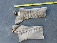 Antique Early 1900s Men’s Canvas & Leather Button Spats Gaiters 
