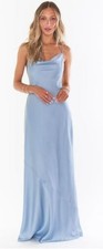 New Show Me Your Mumu Tuscany Maxi Slip Dress Steel Blue Luxe Satin L Wedding
