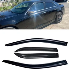 4pcs Window Rain Guards Outside Mount Style Front Rear Tape On Dark Smoke Wind