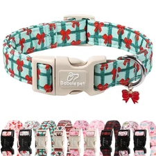 Christmas Dog Collar for Small Dogs - Cute Red Bow Print Green Plaid Christma...