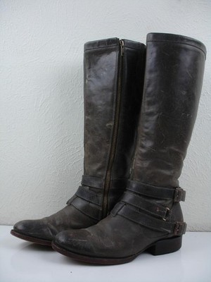 Women's 8 M Freebird By Steven Irish Dark Taupe Leather Knee High Boots Side-Zip