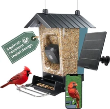 Solar Powered Smart Bird Feeder with Camera - Squirrel-Resistant, 3.2L Capacity,