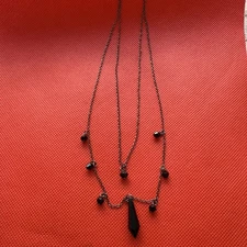 NOS 20” Double-Stranded Faux Black Crystal Costume Jewelry Necklace Halloween