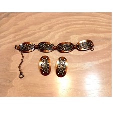 Vintage Modernist Copper Set of Bracelet and Earrings