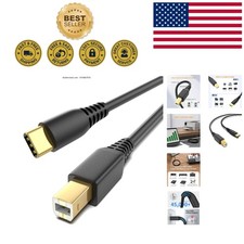 6.6FT Gold-Plated USB B to USB-C Printer  MIDI Cable for Seamless Connectivity