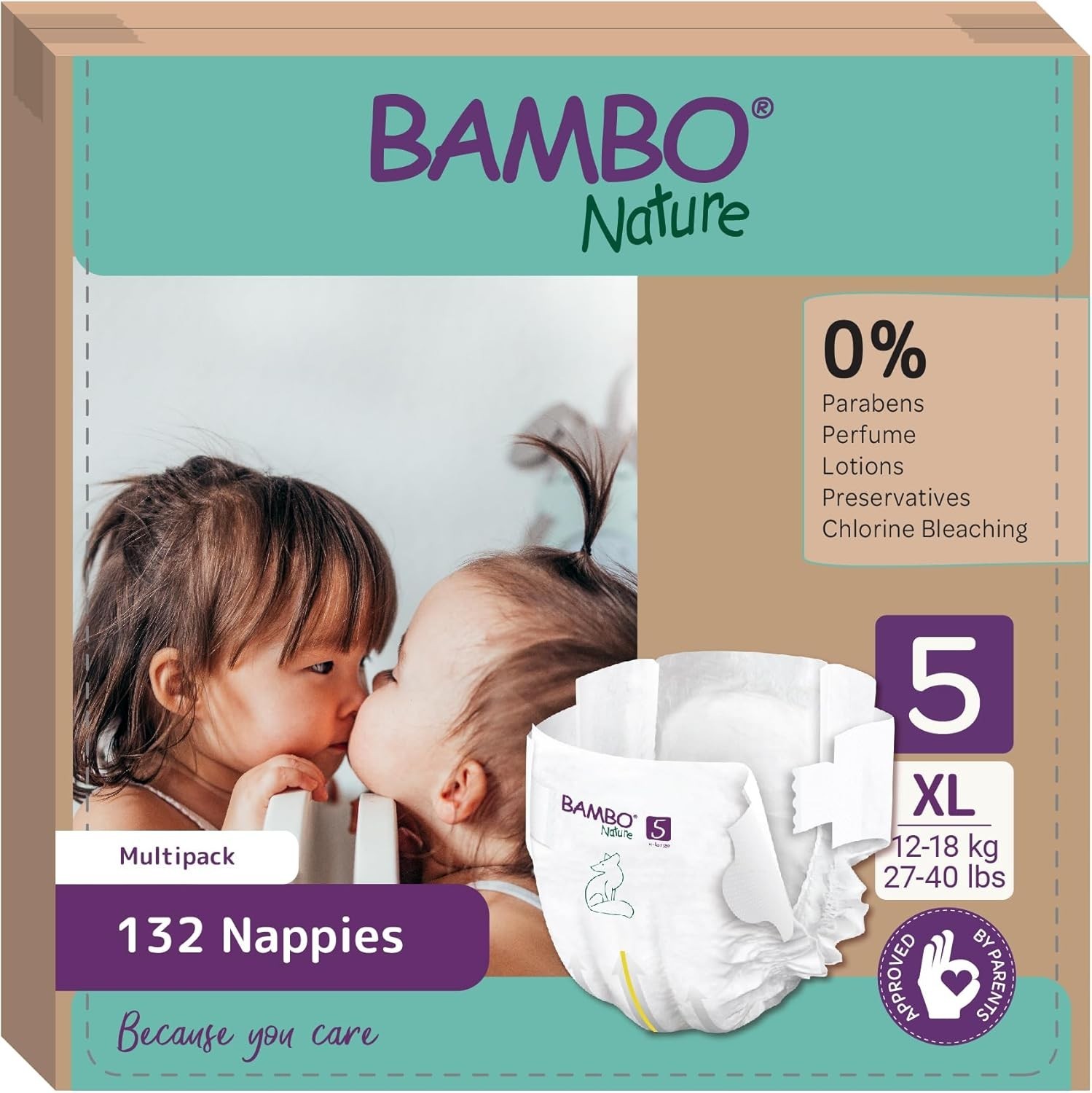 Bambo Nature Nappies, Size 5 (27-40lb/12-18kg), Pack of 132