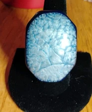 Bold Huge 2"  Lucite Blue Cracked Marble COSMIC plastic statement ring 8