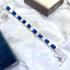 925 Sterling Silver Rose Cut Blue Tanzanite Gemstone Jewelry Chain Bracelet