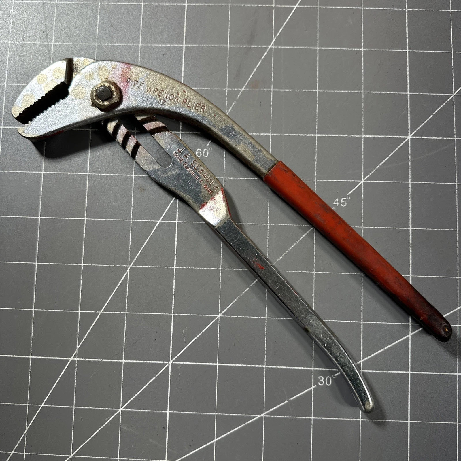 Vintage J.A. Sexauer 10 Inch Pipe Wrench Rare New York USA Plumbing Tool