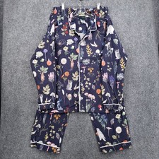 Pottery Barn Harry Potter Pajama Set Womens Medium Blue Herbology Graphic Print