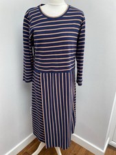 Poetry Midi Dress Size 14 Navy Beige Striped Cotton Knit Layering Spring