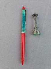 Vintage Floaty Space Needle Pen With Metal 2 1/4 In Metal Statue