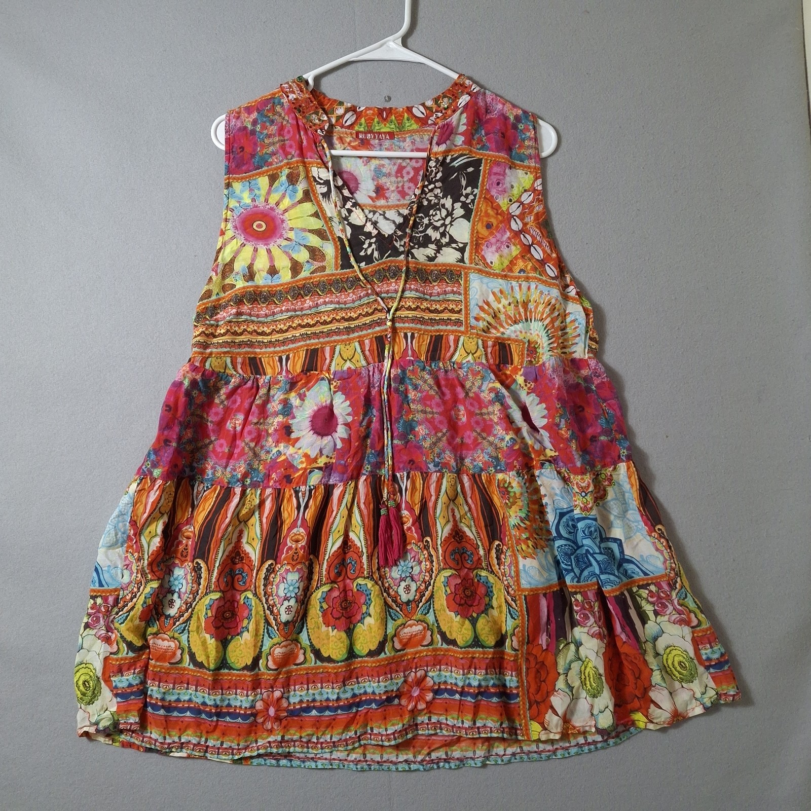 Ruby Yaya Patchwork Boho Peasant Blouse Medium Hi… - image 1