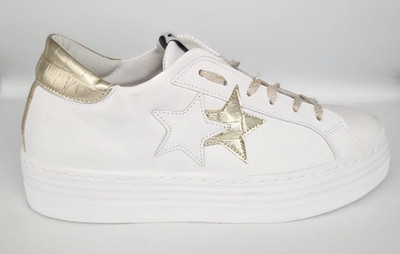 Women's 2Star Sneaker Low HS White & Gold Leather Sneakers Shoes
