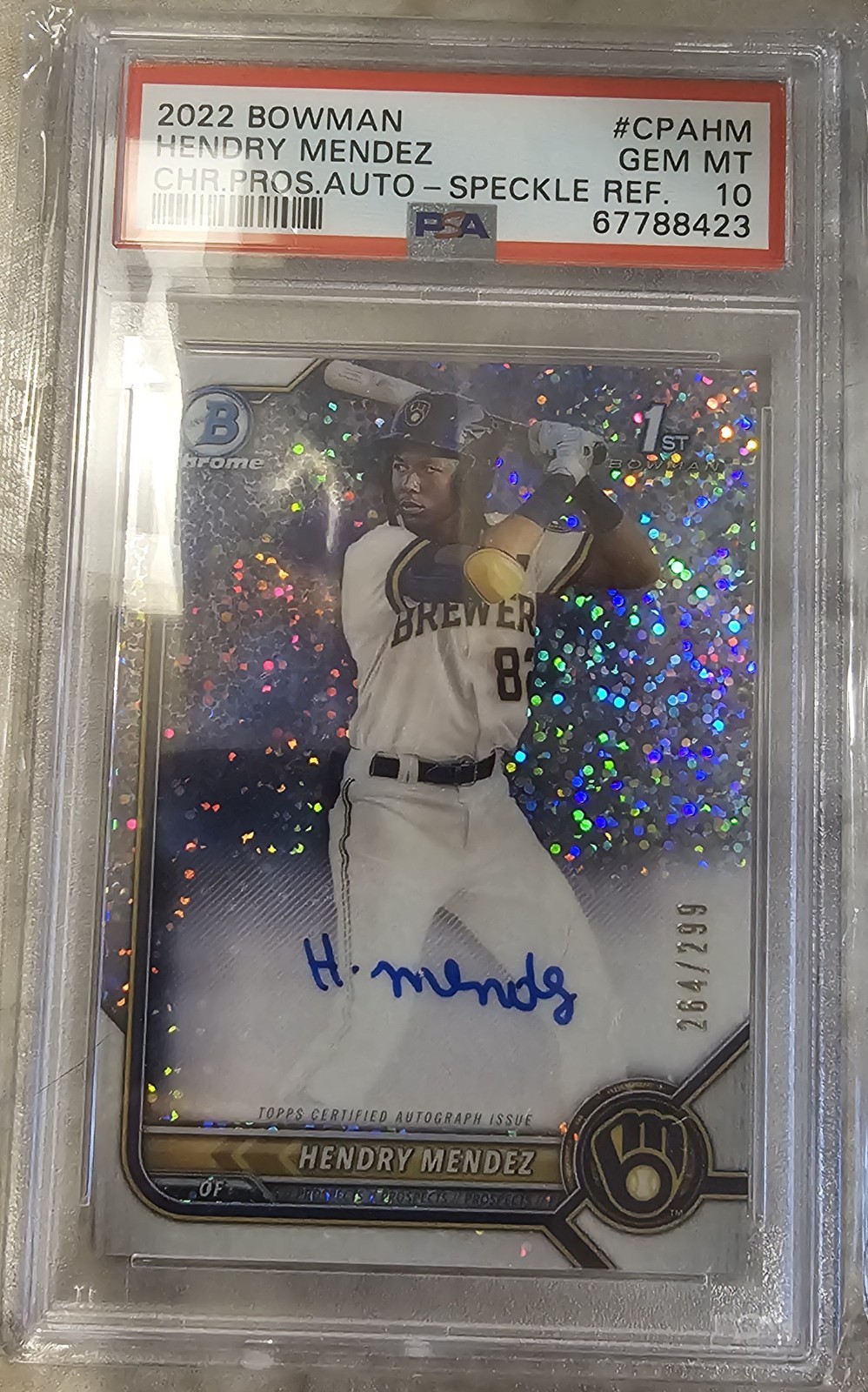 Hendry Mendez 2022 Bowman Chrome 1st Speckle Refractor Auto /299 #CPA-HM PSA 10