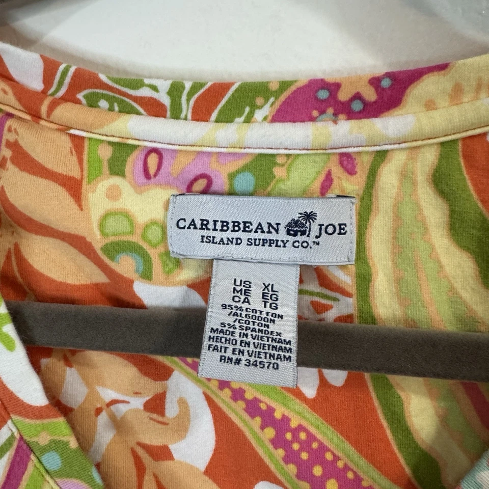 Vintage 90s Y2K Caribbean Joe T-shirt XL Colorful Floral Tropical Hawaiian Beach - Image 4 of 4