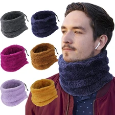 Winter Neck Warmer Thicken Fleece Scarf Windproof Ski Face Mask With Drawstring