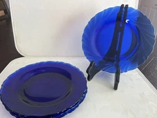 Lot of 4 Duralex 7.5'' Cobalt Blue Swirl Plates  -  Made in France