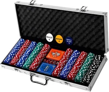 Professional Poker Set w/ Hard Case, 2 Card Decks, 5 Dice, 3 Buttons - 500 Chips