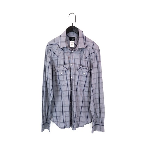 Just Cavalli Langarmhemd dunkelblau grau kariert Baumwollmischung - UK 42 / IT 52
