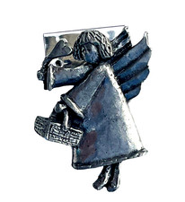 Pewter Angel Holding Heart Wand And Basket Brooch Pin 1996 Barker USA-Made 1.5"