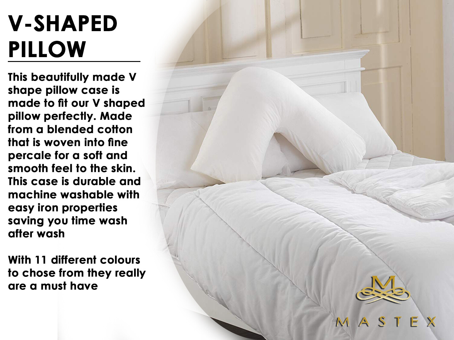 V Shaped Orthopedic Pillow Head Back Neck Support + White Pillow Case