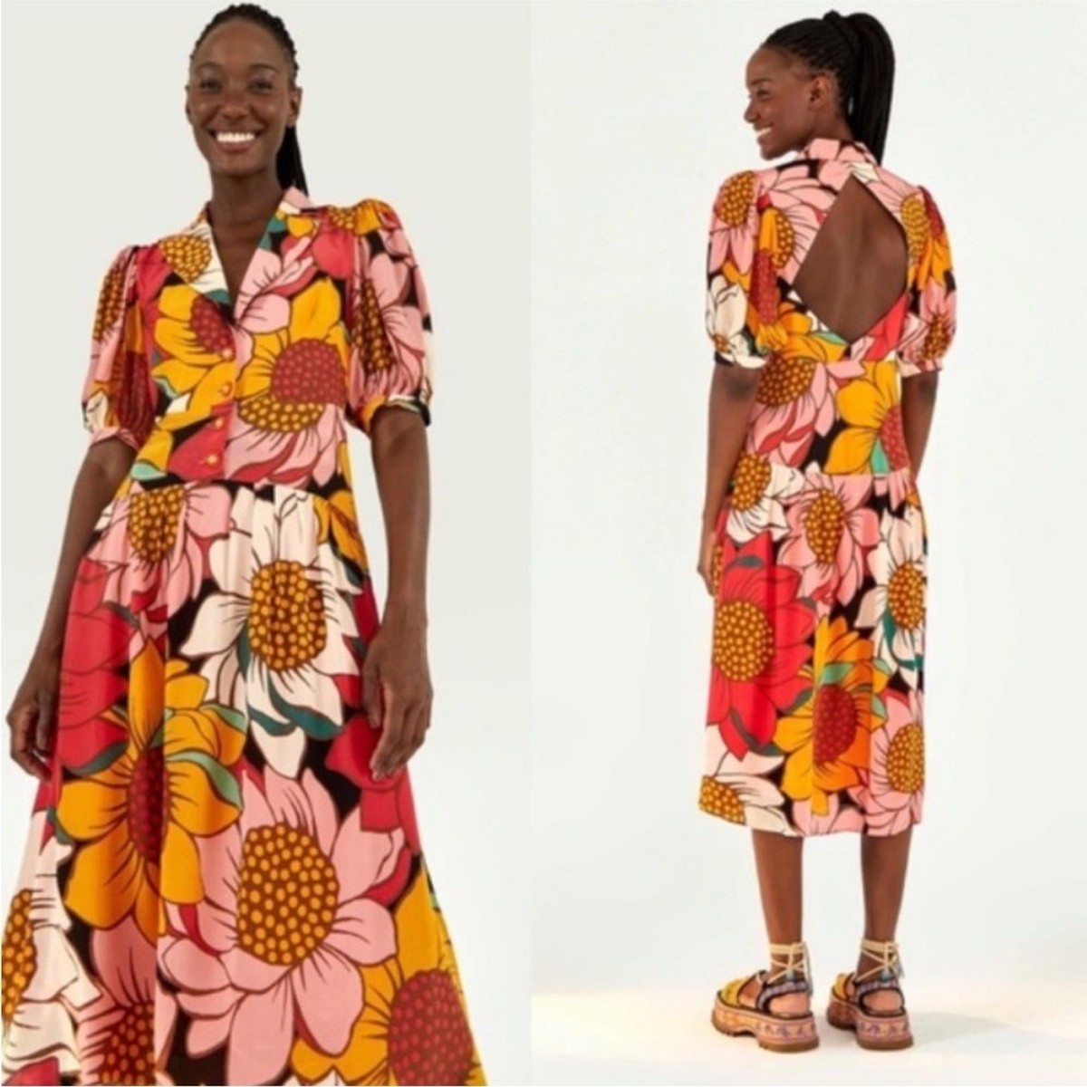 NWT Farm Rio Colorful Sunflowers Midi Dress | eBay