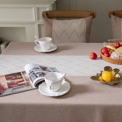 Enova Home Quality Washable Wrinkle Free Cotton Linen Tablecloth with Tassel - Picture 11 of 46