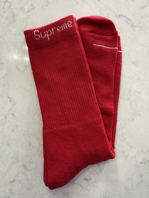 Supreme Hanes Cushion Crew Socks FW19 (One Pair) Set Red White Logo