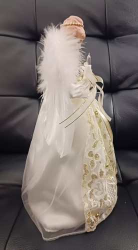 Kurt Adler UL 10-Light 12" Ivory Lace Sequin Feather Wing Gold Angel Treetop EUC - Picture 3 of 11