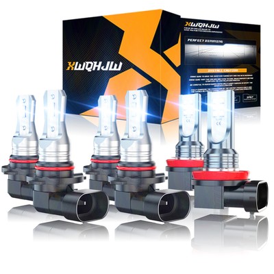 9005 9006 H11 Combo LED Headlight Kit Bulb 6500K White High Low Beams Fog Lights