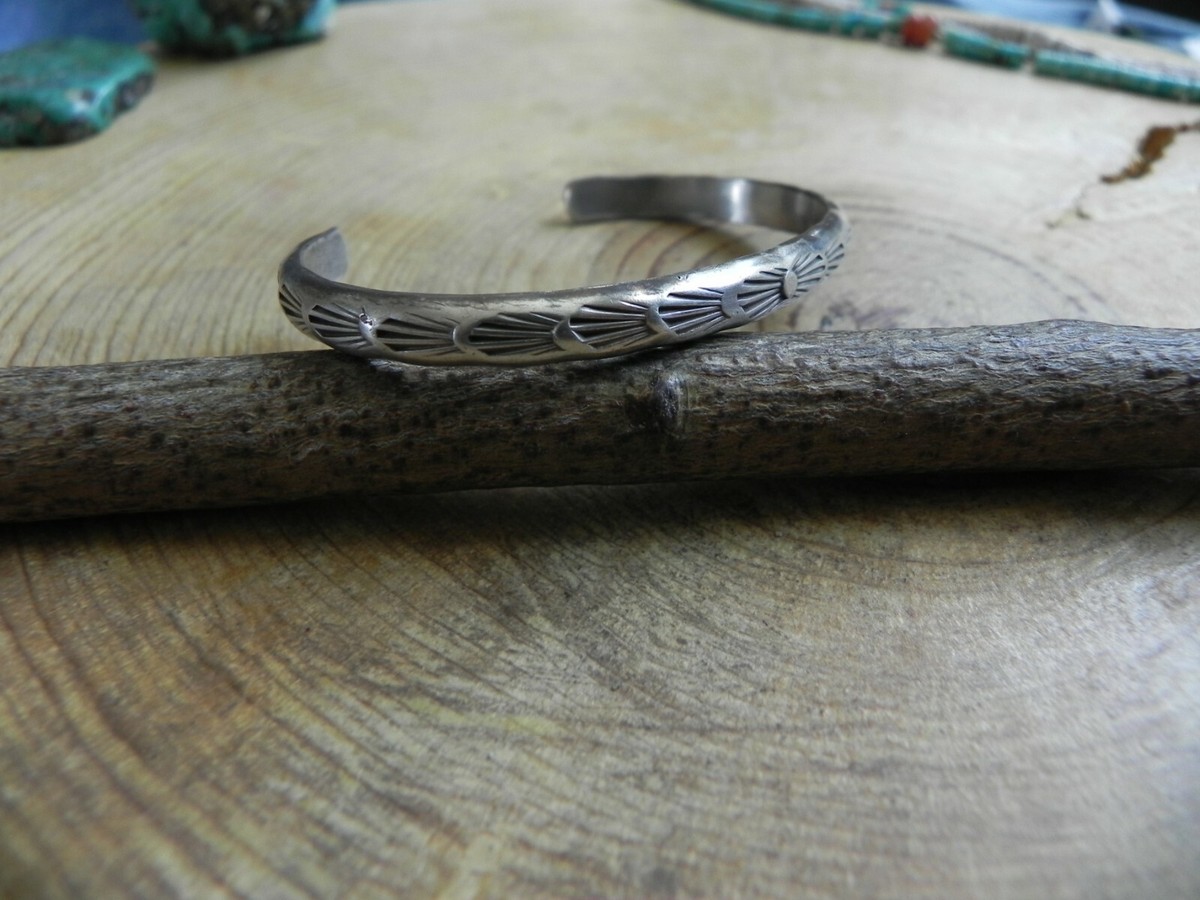 Stamped Sterling Silver Cuff Bracelet by Ayze Navajo | eBay