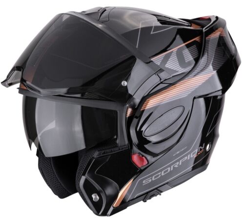 CASCO MOTO MODULARE 22.06 SCORPION EXO TECH EVO TRAVELLER BLACK GOLD BRONZO TG L - Imagen 2 de 4