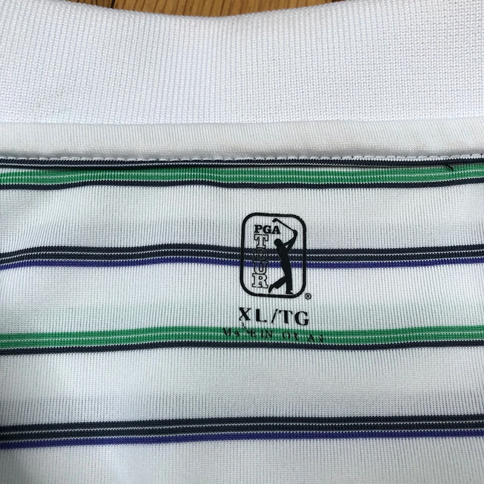 Camisa Polo PGA TOUR Para Hombres XL Blanca Manga Corta Calce Atlético Poliéster Cuello Foto 3 de 4
