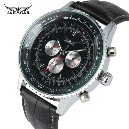 JARAGAR Mens Wristwatch Skeleton Automatic Mechanical Watch Leather Band Watches - Picture 4 of 14