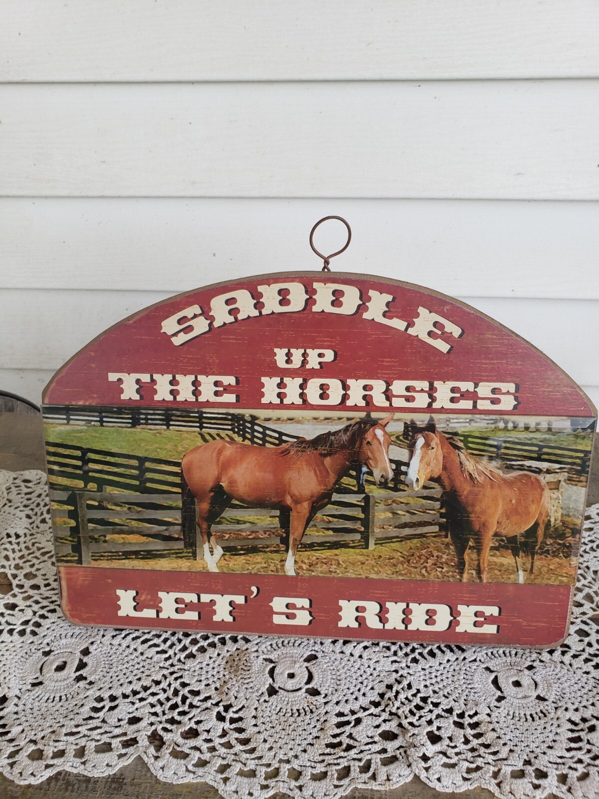 HORSE PLAQUE SIGN FOR WALL OR STAND UP * Saddle up the horses Let's Ride 12x9