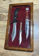 Original Bowie Knife Set Of 3 with Glass, Wood Display Case