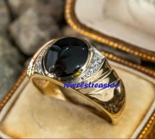 Natural Black Onyx & CZ Stone 925 Sterling silver Gold Plated Ring for Men #9055
