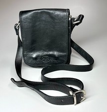 Vtg Simone Firenze Italy EUC Unisex Black Leather Mini Cross Body Bag 8" High