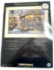 Gold Collection European Bistro Cross Stitch Kit , 16 Count Dove Grey Aida