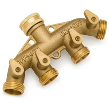 Heavy Duty 4-way Garden Hose Splitter Shut off valves All Brass Stainless Ball