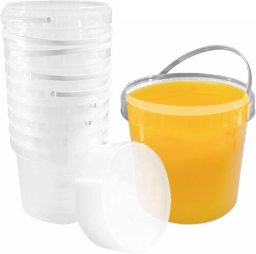 1 Gallon 128 oz Clear Plastic Bucket with Lid and Handle 3 Pack, Ice Cream Tub -
