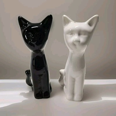 Vintage American Atelier Siamese Cats Salt & Pepper Shakers Black White NEW