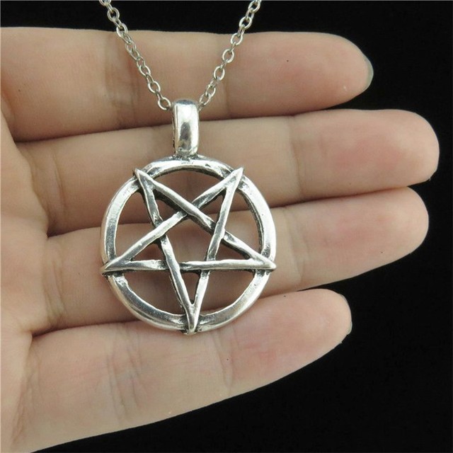 18" Silver Chain Collar Choker Necklace Pentagram Pagan Satanic Star Pendant