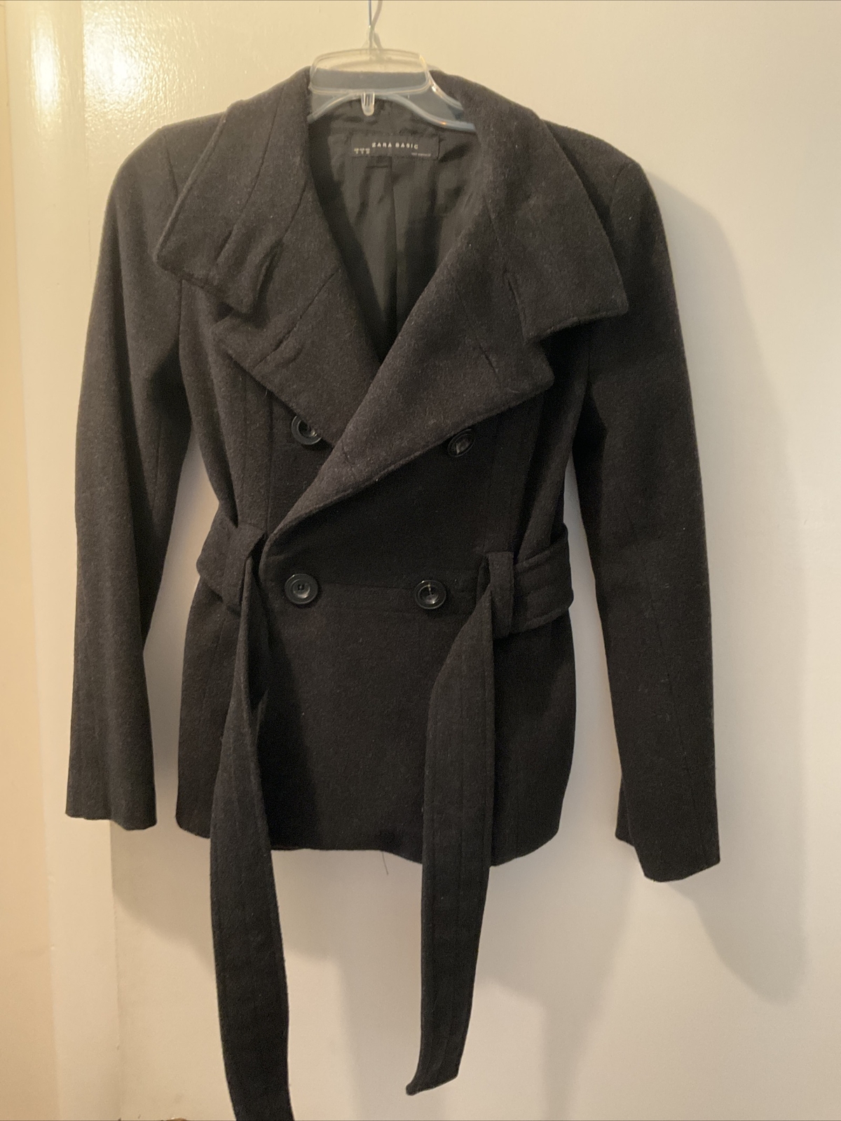 Zara Basic Black Wool Belted Jacket - image 4